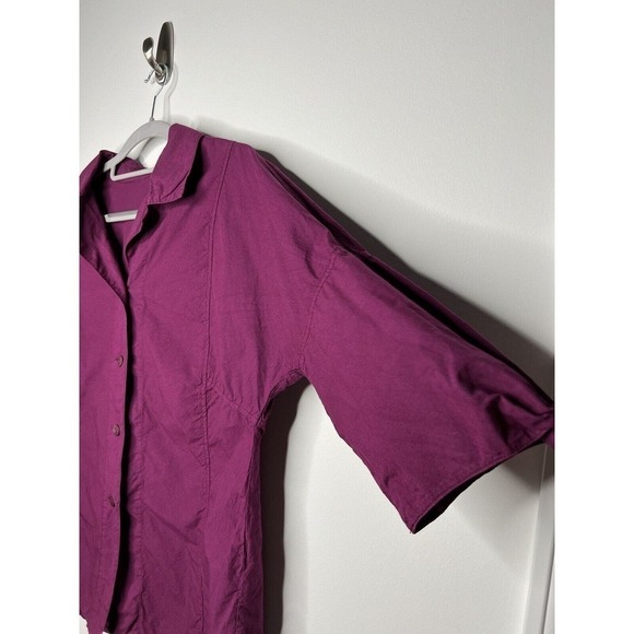 OSKA Top Womens Button Down Blouse Size 1 Small Half Tie Bow Sleeves Purple - Picture 12 of 15